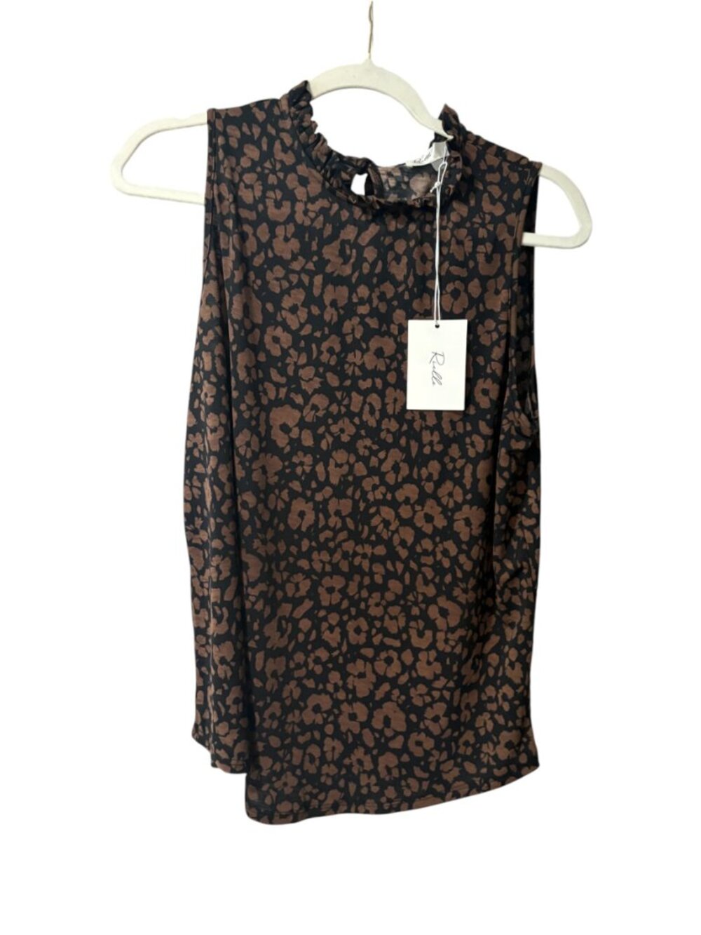 Rielle Leopard Print Ruffle Neck Tank Top - Picture 2 of 7